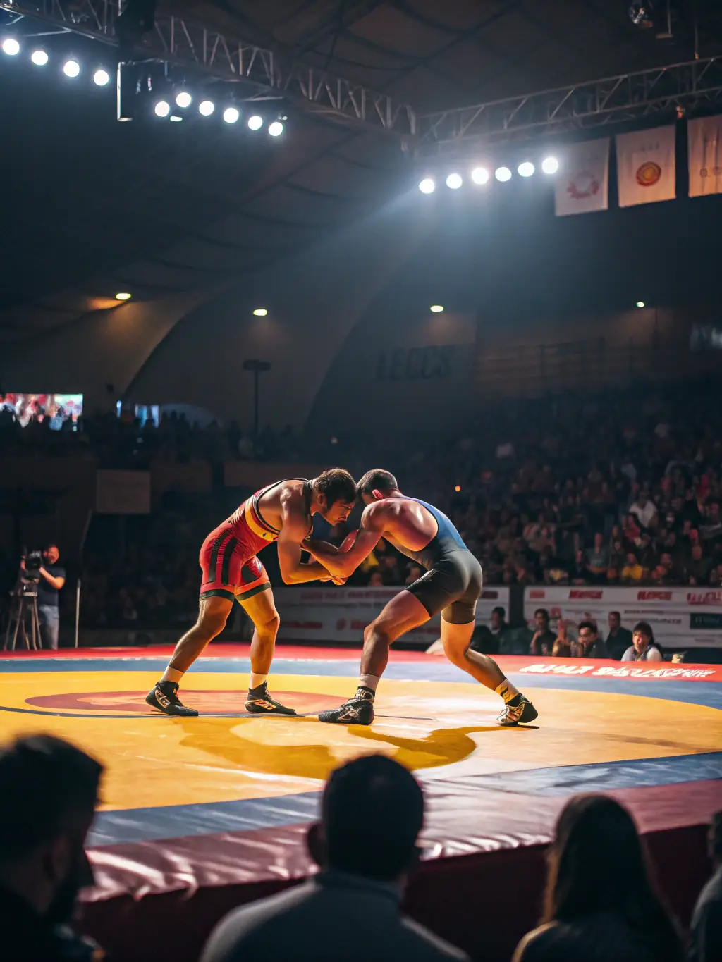 A dynamic image of a wrestler executing a skillful move during a competition, showcasing the performance aspect of CATCH ROYAN ORION CLUB.